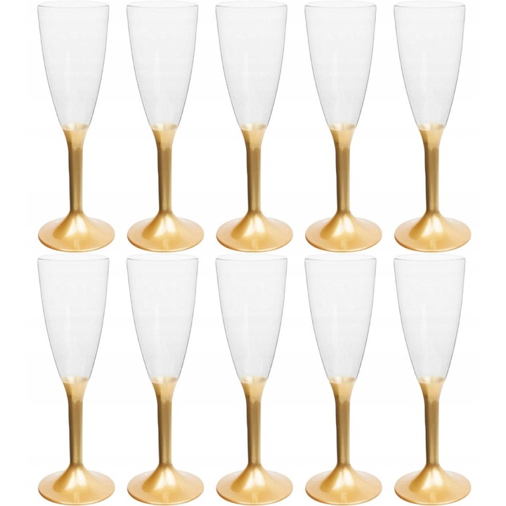Átlátszó pezsgős pohár készlet arany talppal, 10 darab, 140 ml