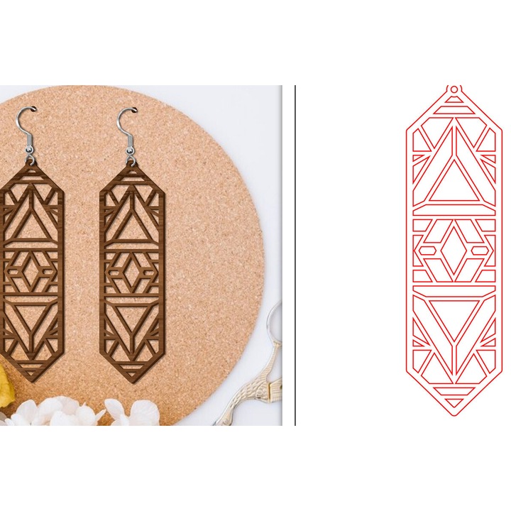 Cercei din lemn taiat cu laser, Intrahome, 3x3 cm, din plywood 3mm-4mm, set de bijuterii pentru femei