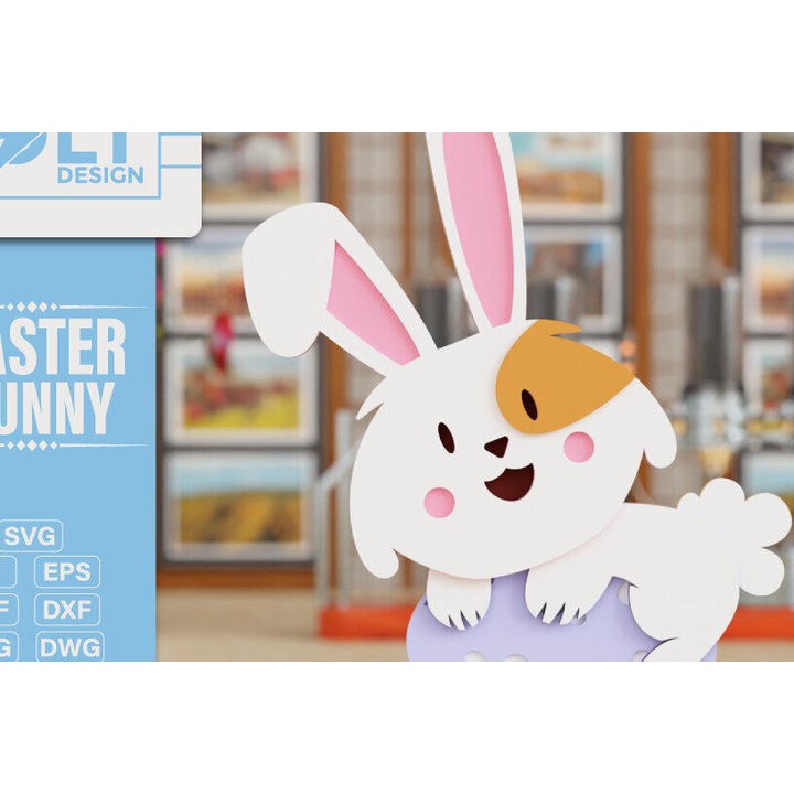 Iepuras de Paste 3D din lemn taiat cu laser, 20x25 cm, set de accesorii decorative