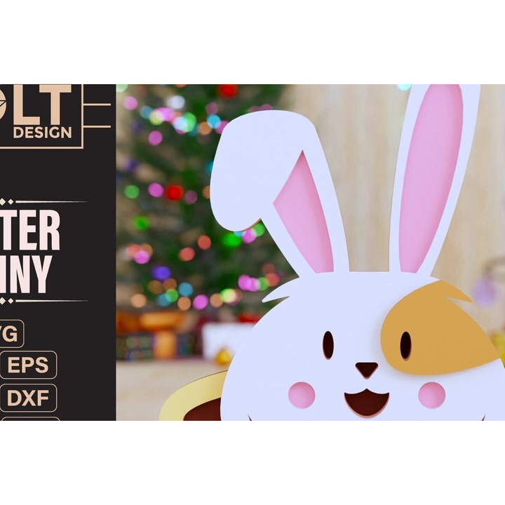 Set de accesorii decorative, Intrahome, Iepuras de Paste 3D taiat cu laser, 20x25 cm, din plywood 3mm-4mm