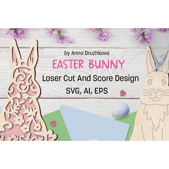 Iepuras de Paste DIY din lemn, Intrahome, 3mm-4mm, 15x15cm, set