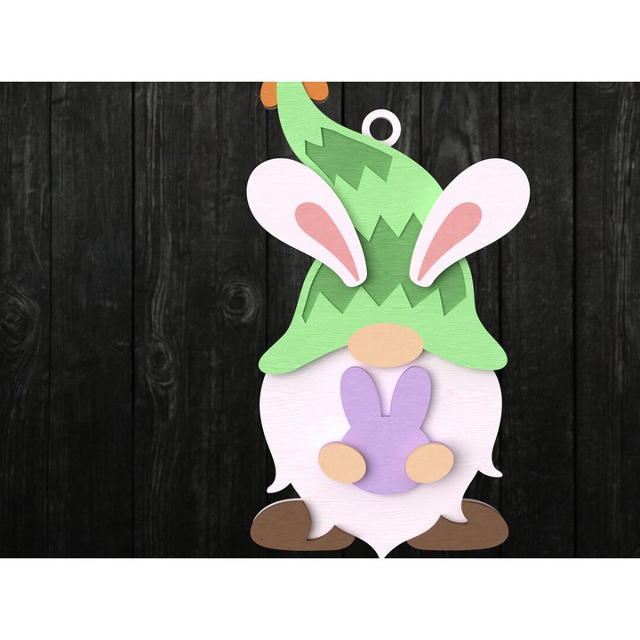 Gnom de Paste 3D din lemn, Intrahome, 15x15cm, grosime 3mm-4mm, set decorativ