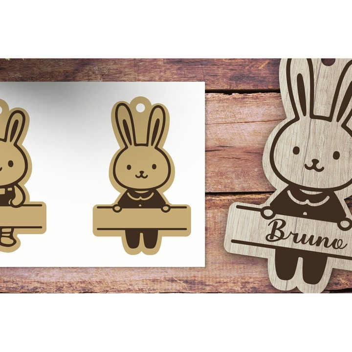 Eticheta de Paste Iepuras Paschalino din Plywood, 15x15cm, 3mm-4mm, Intrahome