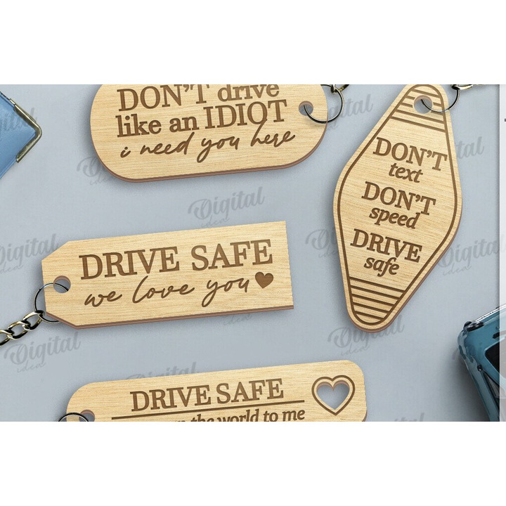 Set brelocuri din lemn taiat cu laser, Intrahome, 3mm-4mm, 4x4cm, fabricat in Grecia