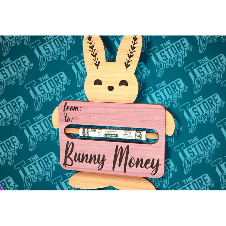 Suport de bani Iepuras de Paste, Intrahome, taiat cu laser, 15x15cm, din plywood 3mm-4mm