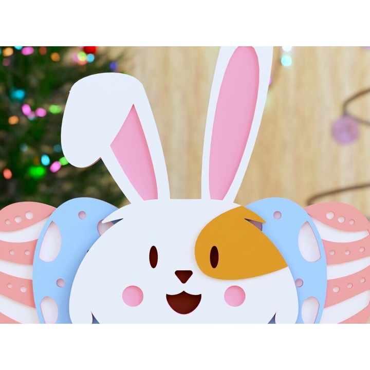 Set de accesorii decorative, Iepuras de Paste, taiere laser 3D, din plywood 3mm-4mm, 20x25cm