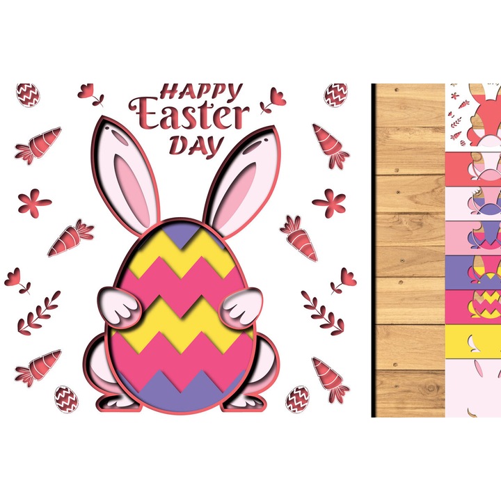 Set de accesorii decorative, Intrahome, taieturi 3D din hartie, iepuras de Paste, 1200x1200cm, din plywood 3mm-4mm