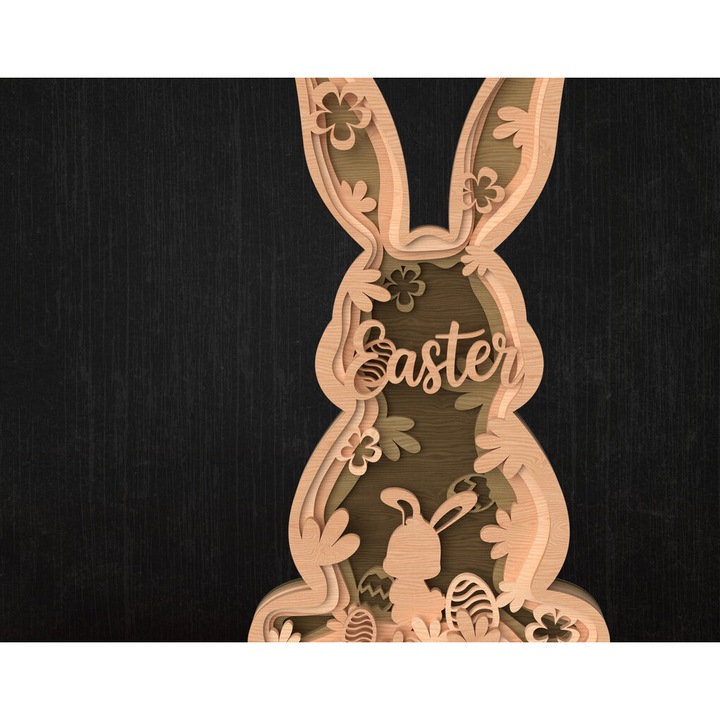 Accesorii decorative, Intrahome, set cu stroseis Iepuras de Paste, din plywood 3mm-4mm, dimensiune 6x6cm