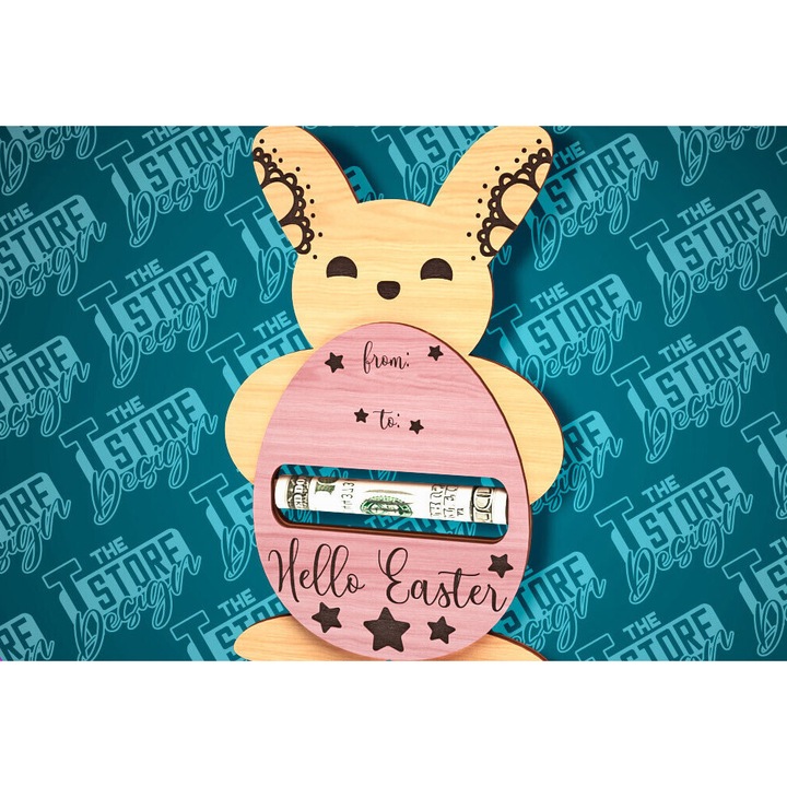 Suport de bani Iepuras de Paste, Intrahome, din plywood, 3mm-4mm, 15x15cm