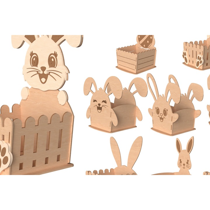 Cos Paschalino din Plywood 3mm-4mm, 30x20cm, pentru decorare si proiecte DIY, Intrahome