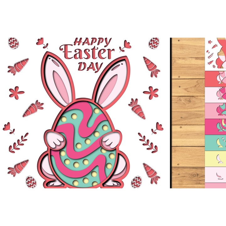 Accesorii decorative, Intrahome, set 3D taiate din hartie, iepuras de Paste, oua, 1200x1200cm