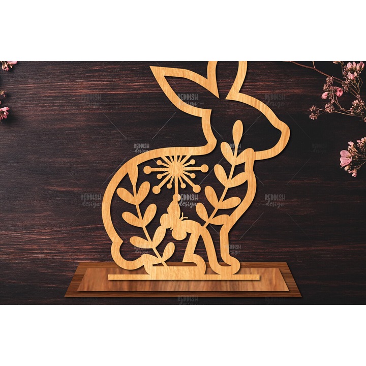 Set accesorii decorative, Intrahome, iepuras de Paste, din plywood, 3mm-4mm, culoare wenge, dimensiune 15x15cm