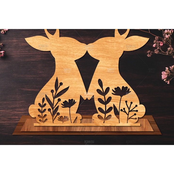 Set accesorii decorative, Intrahome, iepuras de Paste, din plywood, 3mm-4mm, culoare wenge, dimensiune 15x15cm