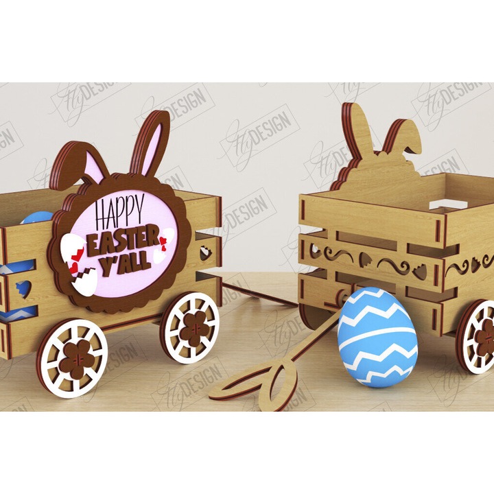 Carut pascalin din plywood 3mm-4mm, Intrahome, 15x15cm, ideal pentru decorare si proiecte DIY