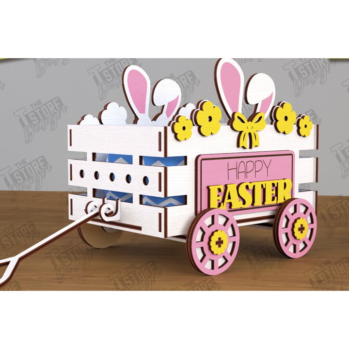 Carut pascalin din lemn, Intrahome, 3mm-4mm, 15x15cm, set de accesorii decorative