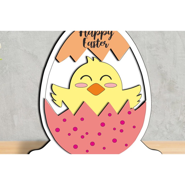 Decoratiune de Paste din lemn, Intrahome, cu model de pui, 3mm-4mm, culoare wenge, dimensiune 15x15cm