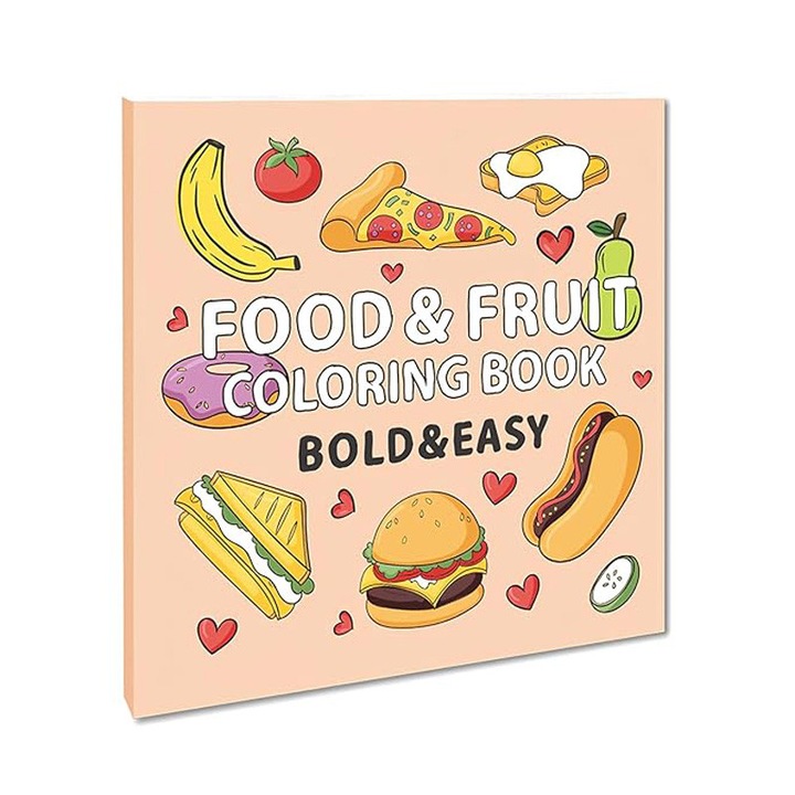 Carte de colorat pentru copii, BOMSTOM, mazgalituri cu desene animate, carte de colorat cu alimente si fructe, hartie de acuarela pentru copii cu varsta cuprinsa intre 2-4 ani