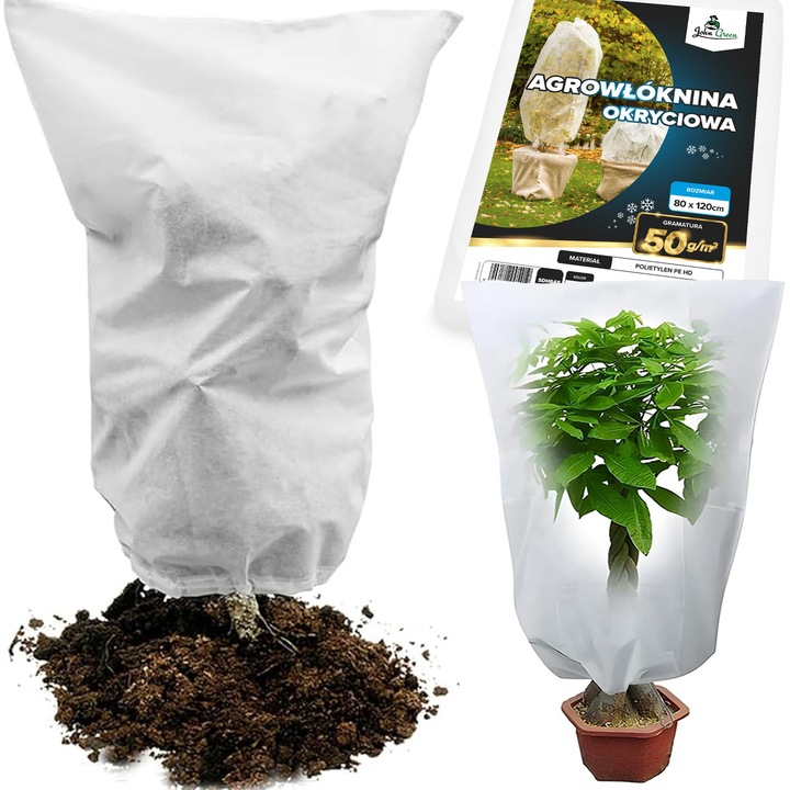 Husa de Protectie Anti-Inghet John Green, Folie Agrotextil Iarna, Polietilena PE HD 50g/m2, 80x120cm, Alba – Cu Snur, Protejeaza Plantele de Frig, Vant, Intemperii, Ideal Arbusti, Flori, Rasaduri, Iernare Sanatoasa