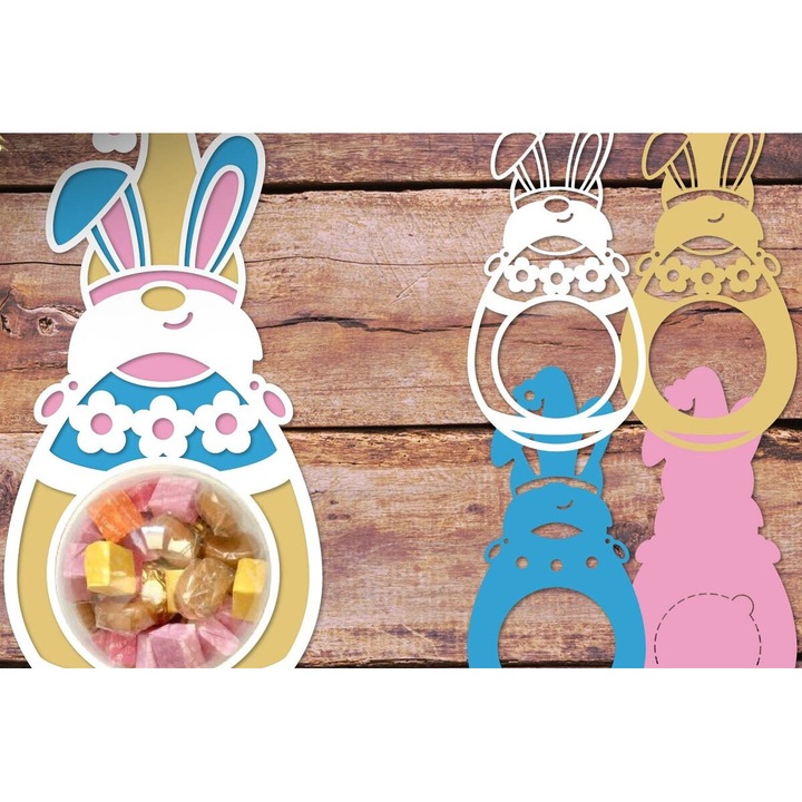 Dome de bomboane Gnom de Paste, Intrahome, din plywood 3mm-4mm, culoare wenge, dimensiune 6x6cm