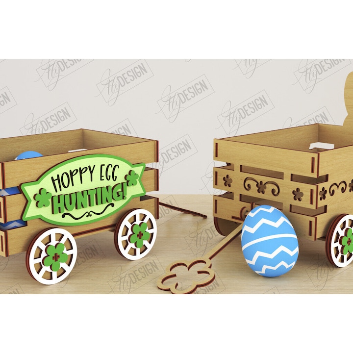 Carut pascalin din plywood 3mm-4mm, Intrahome, 15x15cm, ideal pentru decorare si proiecte DIY