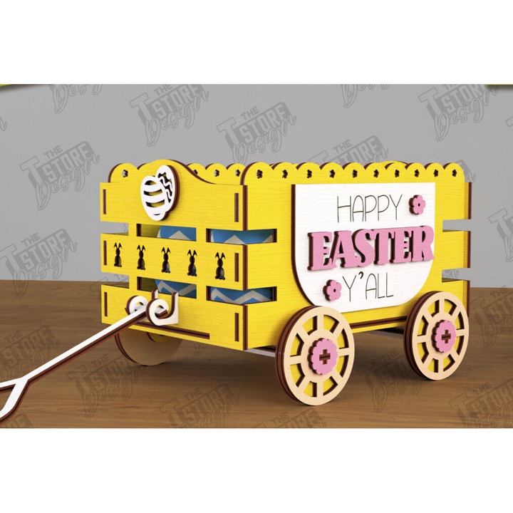 Carut pascalin din plywood 3mm-4mm, Intrahome, 15x15cm, ideal pentru decorare si proiecte DIY