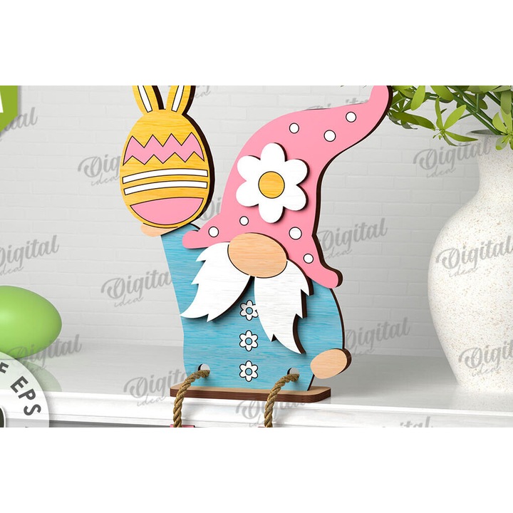 Gnom de Paste 3D, Intrahome, din plywood, culoare wenge, dimensiune 15x15 cm