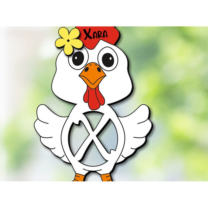 Litera X din lemn Plywood 3mm-4mm, set Paschalino Chicken, 6x6 cm, Intrahome