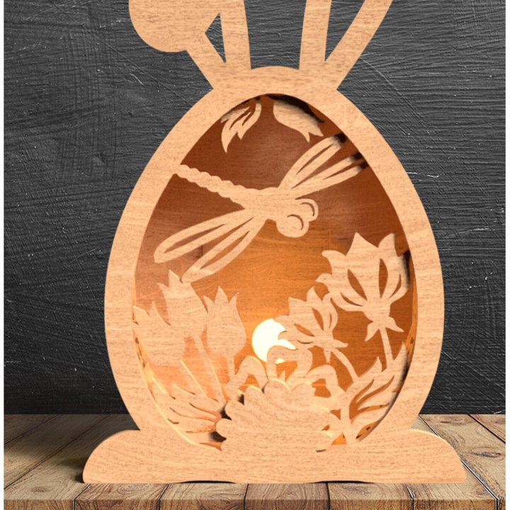 Lanterna decorativa de Paste, Intrahome, din plywood, 3mm-4mm, culoare wenge, dimensiune 15x15 cm