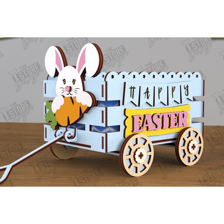 Carut pascalin din plywood 3mm-4mm, Intrahome, 15x15cm, ideal pentru decorare si proiecte DIY