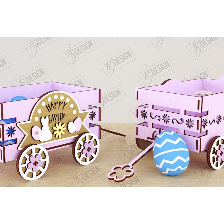 Carut pascalin din lemn, Intrahome, 3mm-4mm, 15x15cm, set de accesorii decorative