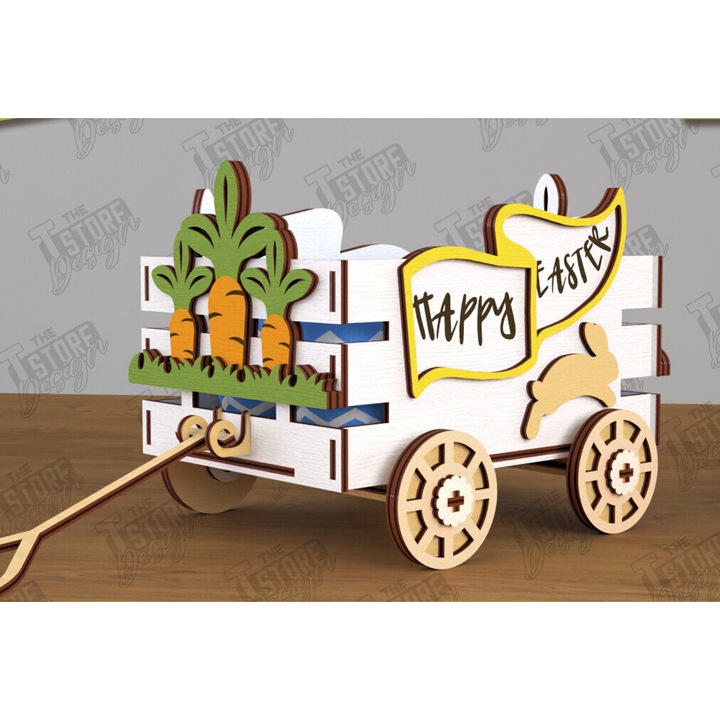 Carut pascalin din plywood 3mm-4mm, Intrahome, 15x15cm, ideal pentru decorare si proiecte DIY