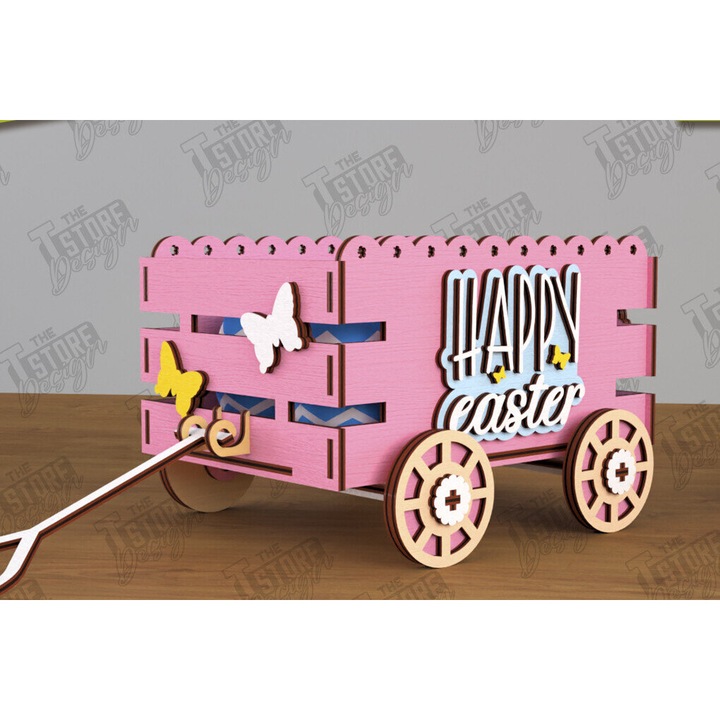 Carut pascalin din plywood 3mm-4mm, Intrahome, 15x15cm, ideal pentru decorare si proiecte DIY