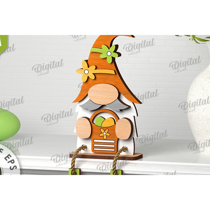 Gnom de Paste 3D, Intrahome, din plywood, culoare wenge, dimensiune 15x15 cm