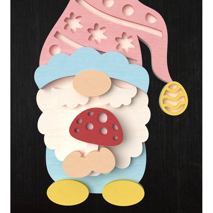 Gnom Paschalino cu ciuperci, Intrahome, din plywood 3mm-4mm, 30x20cm, set decorativ
