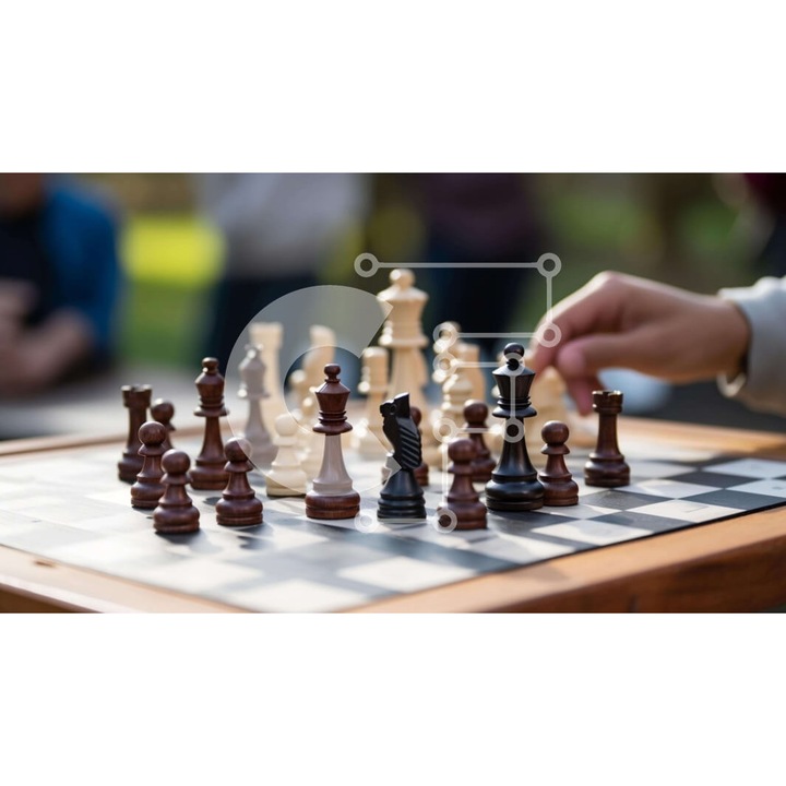 Puzzle din lemn Intrahome, skakiera, 25 piese, 10x10cm, cutie din lemn wenge