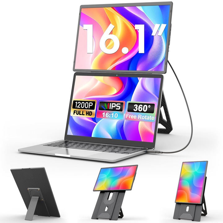 Domyfan 16.1" Laptop Képernyőbővítő, FHD 1200P, Hordozható, Mágneses tartó, 13-17.3"