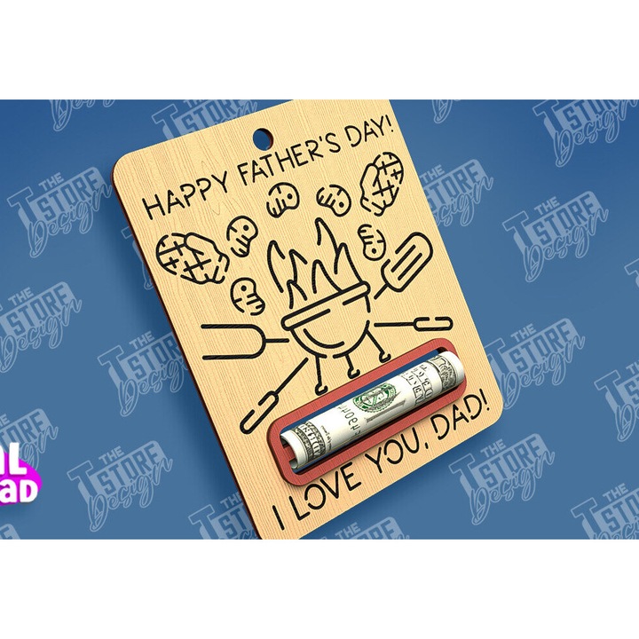 Felicitare, Intrahome, Chrematike karta pentru ziua tatalui, din plywood 3mm-4mm, 10x15cm