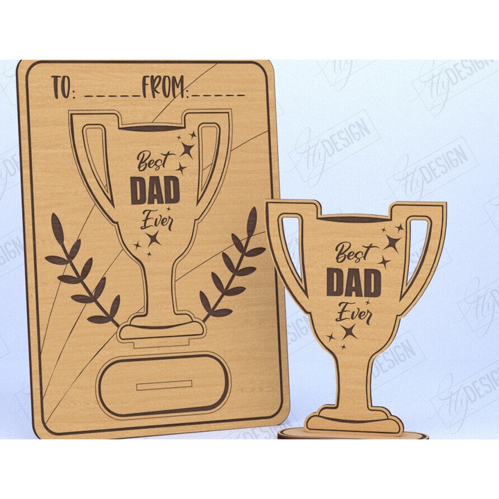 Felicitare din lemn plywood 3mm-4mm, Intrahome, 10x15cm, pentru Ziua Tatalui, ideala pentru personalizare