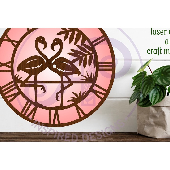Ceas decorativ Intrahome, rola de perete cu laser, 30x20 cm, din plywood 3mm-4mm