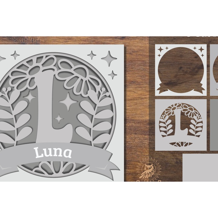 Cutie de umbra florala alfabetica - Litera L, Intrahome, din plywood, 3mm-4mm, 25x25cm