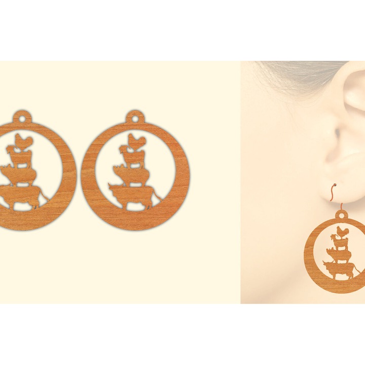 Puzzle din lemn Intrahome, animale de ferma, 3x3 cm, grosime 3mm-4mm, color wenge, set