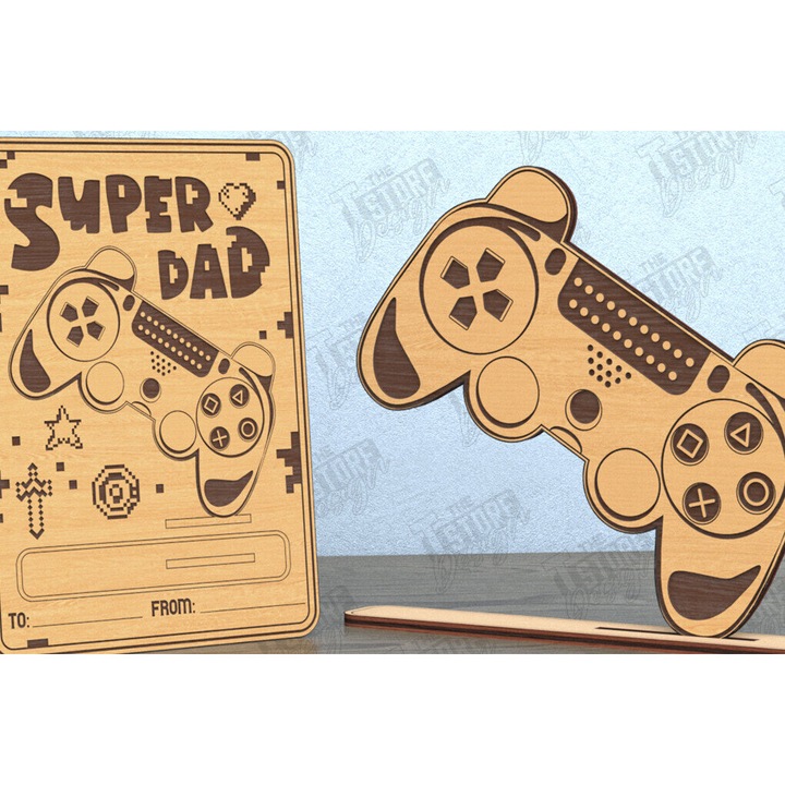 Felicitare, Intrahome, Karta pentru petrecerea tatalui, din plywood, 3mm-4mm, culoare wenge, dimensiune 10x15cm