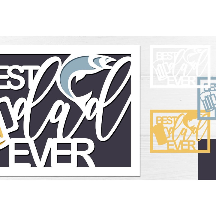 Felicitare 3D stratificata, Intrahome, pentru Ziua Tatalui, din plywood 3mm-4mm, dimensiune 5x7 cm