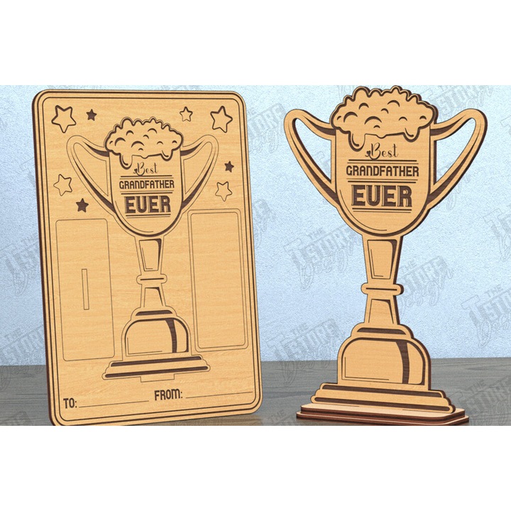 Felicitare, Intrahome, Karta pentru petrecerea tatalui, din lemn de placaj 3mm-4mm, 10x15cm