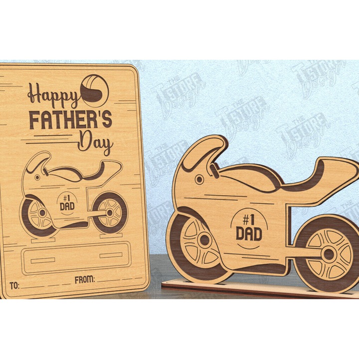 Felicitare, Intrahome, Karta pentru petrecerea tatalui, din plywood, 3mm-4mm, culoare wenge, dimensiune 10x15cm