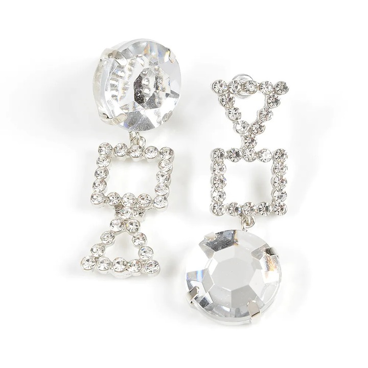 Cercei eleganti argintii cu forme patrate si rotunde, Meli Melo Paris