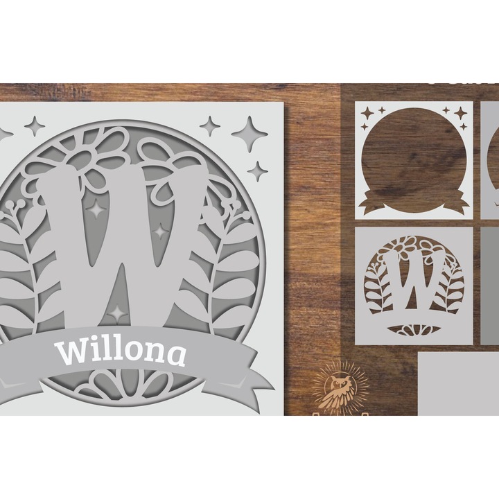 Cutie de umbra alfabet floral, Intrahome, din plywood, 3mm-4mm, 25x25cm, fabricata in Grecia