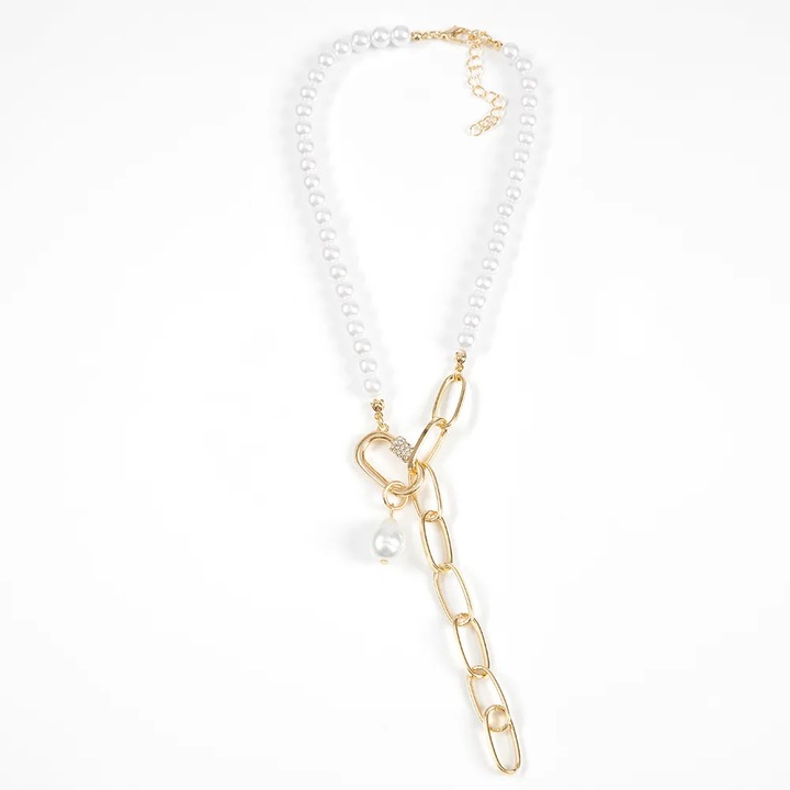 Colier elegant cu perle albe si zale aurii, Meli Melo Paris