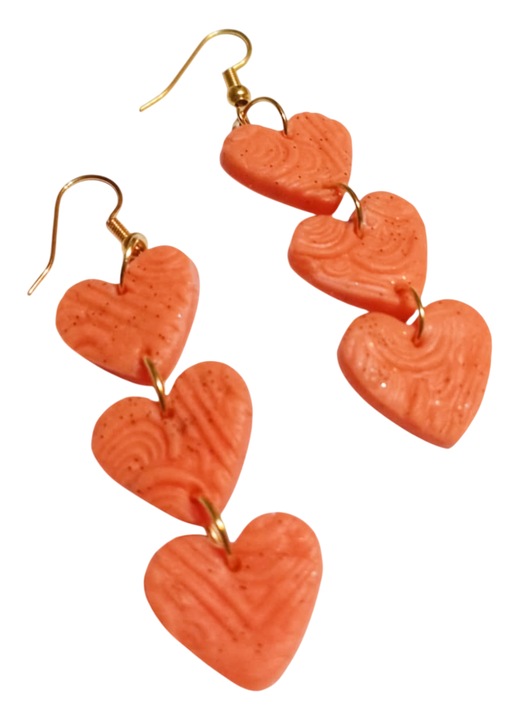 Cercei din lut polimeric, realizati manual, portocaliu, 6x1,5 cm