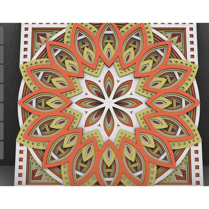 Placa lemn, Flower Mandala, 30x30cm, 3mm-4mm, set